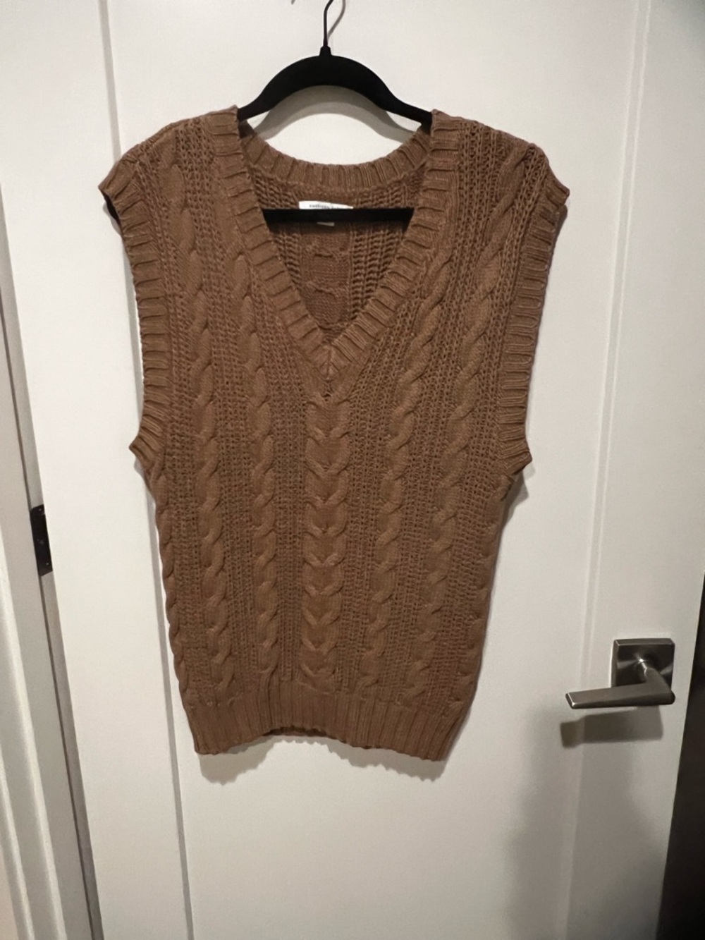 American Eagle Outfitters Camel Knit Cable V-Neck Sweater Vest